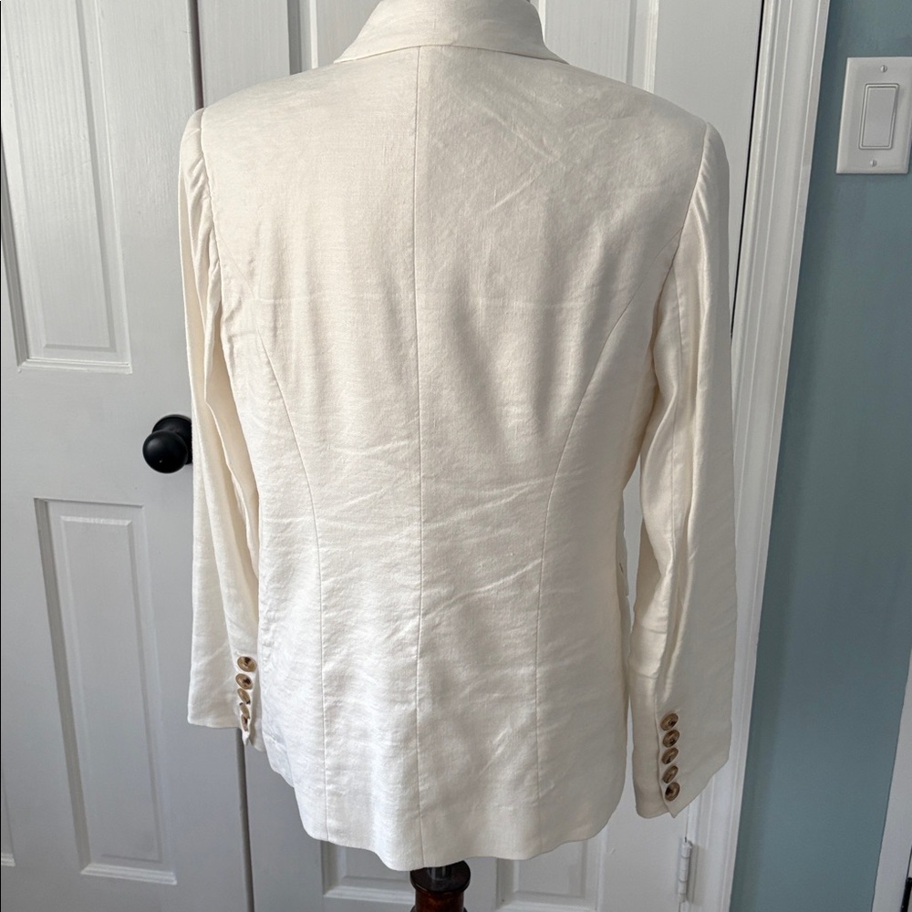 Elie Tahari linen blend Double-Breasted Cream Blazer - Picture 6 of 12